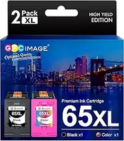 GPC Image Remanufactured 65XL Ink Cartridges Replacement for 65 XL Ink Cartridges Black Color Combo Pack Works for DeskJet 3720 3721 3755 5020 3700 2600 2620 2652 3722 3723 3752 (1 Black 1 Color)