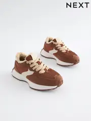 Tan Brown Borg Lined Lace-Up Chunky Trainers (760900) | $29 - $36