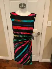 Tahari Arthur S. Levine Howard Black Multicolor Striped Sheath Dress Sz 12, NWT!