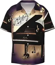 [HJLUUFT] Music Note Piano Men's Shirts,Classic Hawaiian, Cuban Styles,Vacation Wear - Breathable Button Down Shirts for Men