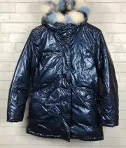 J.CREW Girls Metallic Blue Delores Puffer Jacket PrimaLoft Oversized XL BJ700