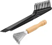 Tavvke 2 Pcs Hair Brush Cleaning Tool Set, Wooden Handle Mini Rakes, Black Double-Head Comb Cleaner Brush for Hairbrushes, Removes Hair & Dust, for Home and Salon Use