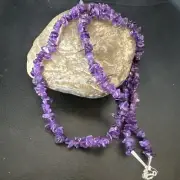 Purple Nugget Amethyst Southwestern Sterling Silver Beads Necklace 26” 18820