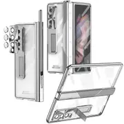 For Samsung Galaxy Z Fold4 5g Hinge + Stylus Pen Design Electroplating Hard Pc Kickstand Function Phone Case With Tempered Glass Screen Protector