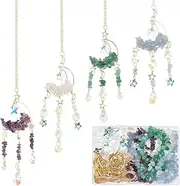 SUNNYCLUE 1 Box DIY 4 Sets Suncatcher Making Kits Sun Catchers Kit Moon Suncatchers Amethyst Kyanite Green Aventurine Opalite Chip Beads Hanging Sun Catcher for Windows Home Garden Party Wedding Decor