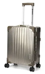 Swiss Full Aluminium Luggage Suitcase Lightweight with TSA locker 8 wheels 360 degree rolling Carry On HardCase SN1195A Champagne