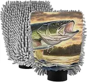 XYMZR Jump Trout Fish Absorbent Microfiber Car Wash Mitt, Funny Cute Anime Scratch Free for Cars Cleaning, Home Cleaning Mitts, 2 Pack, 10.24” L x 7.09” W