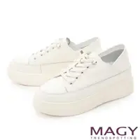 在飛比找momo購物網優惠-【MAGY】雙皮質拼接綁帶厚底 女 休閒鞋(白色)