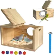 Parakeet Nesting Box, Wooden Breeding Box for Lovebirds, Cockatiels & Canaries