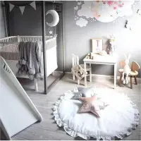 在飛比找Yahoo!奇摩拍賣優惠-兒童寶寶遊戲毯ins花邊純色爬行墊 被空調被 兒童房裝飾