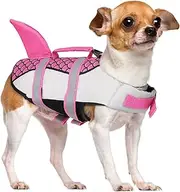 Shark Dog Life Jacket, Adjustable Ripstop Reflective Dog Life Vest, Enhanced Buoyancy, Pet Lifesaver with Rescue Handle,Pink,S