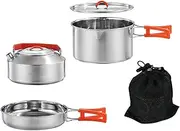 Ｂｅｓｇａ Camping Cookware Camping Cooking Set Durable with Kettle Camping Pot and Pan Set for Backpacking Camping Accessories Gear