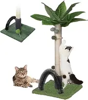 Cat Scratching Post,29.6Inch Cat Tree Tower with Dangling Balls,Activity Centre Climbing Tree with Palm Tree,Heavy Base Cat Scratcher with Self Groomer Cat Brush for Indoor Cats Adults Kitten