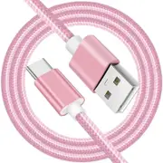 Nylon Braided USB-A to USB-C 2m/6ft Fast Charging Cable For Samsung, Xiaomi, Redmi, Huawei & All Android TYPE-C Devices - Pink