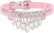 Bling Rhinestone Crystal Dog Collar PU Leather Adjustable Collar Soft Crystal Dog Collar Neck Decoration Collar for Small Medium Dogs (Pink, M)