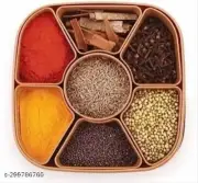 Plastic Square 7 Sections Multipurpose Masala Rangoli Dabba Box Set - Brown
