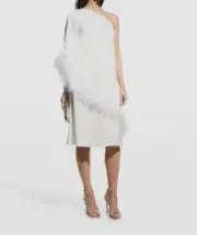 $395 Aidan Mattox Women's White One-Shoulder Feather Cocktail Dress Size 6