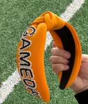 Football Game day beaded oversized knotted fabric headband Gold Saints Steelers