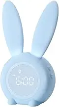 KKUYI Kids Alarm Clock with Night Light, Cute Bunny Toddler Clock, Children Sleep Training Clock 2 Alarm Settings, 6 Ringtones, Thermometer, Snooze Function, Countdown Clock Rechargeable Baby Clock