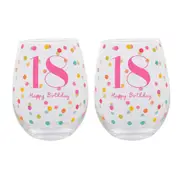 2PK Gibson Gifts 18 Birthday Party Stemless Glass Tumbler Cup Drinkware Pink