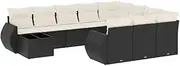 vidaXL 11-Piece Modular Garden Sofa Set - Black PE Rattan Patio Furniture with Cushions for Outdoor, Backyard, Deck, Terrace, or Lounge Area