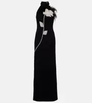 [Rebecca Vallance] Rebecca Vallance Starlight embellished feather-trimmed gown UK 4 black