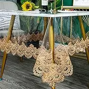 Jeloris Plastic Clear Rectangle Tablecloth Vinyl PVC Waterproof Tablecloth Embroidered Lace Edge Transparent Table Cover for Kitchen Dining Coffee Table (43x62 inch, Brown)