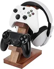 Geekria Solid Wood Dual Gamepad and Headphone Stand, Controller Storage Holder for PS4, PS5, Xbox, Switch, 8BitDo, Universal Desk Game Accessories