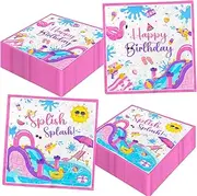 Splish Splash Birthday Decorations Napkins,Pink Summer Birthday Party Decorations Waterslide Napkins Disposable Water Slide Party Decorations Napkins for Splish Splash Waterslide Party Decorations