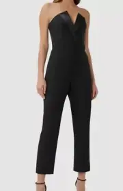 Aidan Mattox Women's Black Strapless Satin-Collar Jumpsuit Size 14