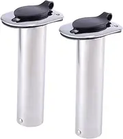 GANAZONO 2 Pcs Stainless Steel Fishing Rod Base Holder Durable Launcher Rod Holder for Boat Railings Angle Mirror Finish Accessory for Yacht Fishing