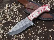 Hand Made Damascus Steel Blade 9" Skinning Knife Bowie Knife W/L/Sheath 3063