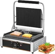 Double Sided Commercial Panini Press, Electric Twin Sandwich Toaster Machine with Non-Stick Plates & Stainless Steel Body, 50-300°C Adjustable Temperature for Hamburgers, Steaks, Bacon Single Head