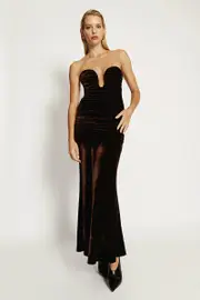 elvira velvet maxi dress in chocolate