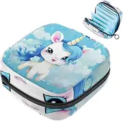 Period Bag,Sanitary Napkin Storage Bag,Blue Theme Cartoon Unicorn,Tampon Bag for Purse