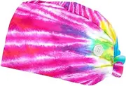 [FVQL] 2 Pcs Nurse Caps for Women, Reusable Surgical Cap Scrub Cap, Rainbow Abstract Tiedye Pattern