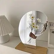 Acrylic Makeup Mirror for Desk with Stand-Aesthetic Desk Decor Vanity Mirror-Frameless Table top for Bedroom,Living Room and Minimal Spaces Room Decor (Bean)