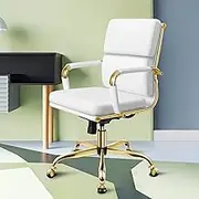 ALFORDSON Mid Back Gold White Office Desk Chair with SGS Listed Gas Lift & Padded Seat, PU Leather Home Ergonomic Office Chair Height Adjustable, Home Office Computer Gaming Chair, Max 150kg