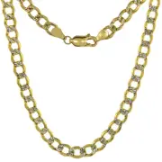 10k Yellow Gold 2-Tone White Pave 5.4mm Cuban Link Curb Chain 18"-30" Hollow