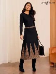 Love & Roses Black Chevron Long Sleeve Knitted Midi Dress (AD7623) | $110