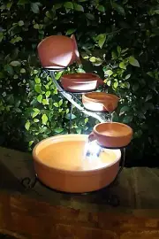 ASC Cascade Ceramic Solar Water Fountain w/ Battery/Timer LED Lights and Pump