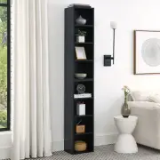 8-Tier Media Tower Rack CD DVD Slim Cabinet Adjust Shelves Tall Narrow Bookshelf