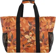 [sanluoli] Tote Bag For Women Foldable Beach Bags Sandproof with Handles Laundry Bag, Reddish Orange Leaves, 1 size