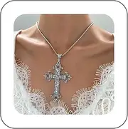 [YienDoo] Gothic Cross Choker Necklace Vintage Silver Flower Vine Cross Pendant Necklace Large Religious Cross Necklace Punk Statement Crucifix Necklace Jewelry for Women and Girls