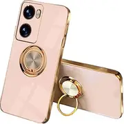 [SEAHAI] Case for OPPO A57s / OPPO A57 4G, Ultra Thin TPU Bumper Shockproof Soft Cover Electroplating Phnom Penh Design Silicone Skin Slim Case with 360 Degree Ring Kickstand, Pink
