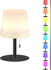 Tulbeys Warm & RGB Cordless Lamp for Outdoor Patio Decor | Battery Powered | Farmhouse Table Lamp | White Desk Lamps for College Dorm Room | Shower Lamps Waterproof Lampshade & Metal Base