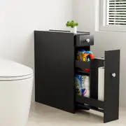 TOOLKISS Bathroom Storage Cabinet – Slim Toilet Tissue Box Caddy Holder, Side Wooden Black Mirror Cabinet for Bathroom, Kitchen, Bedroom & Living Room