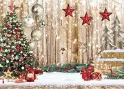 CYLYH 7X5FT Christmas Barn Wood Door Backdrop for Photography, Tree Gifts, Party Decoration, Family Gathering