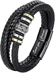 [Cheysrae] To My Son ' Love You Forever ' Leather Braided Bracelet Black Dropshipping Color Card Gift