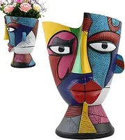 Outdoor Plant Planter | Resin Flower Pots Abstract Face Design - Hand-Painted Home Accessories, Plant Containers for Balcony Garden Windowsill Decor